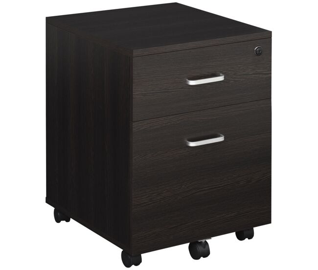 Vinsetto arquivador para escritório móvel de arquivos com 2 gavetas 5 rodas com travões e fechadura com 2 chaves para escritório secretária casa 40x45x55,6cm wengué
