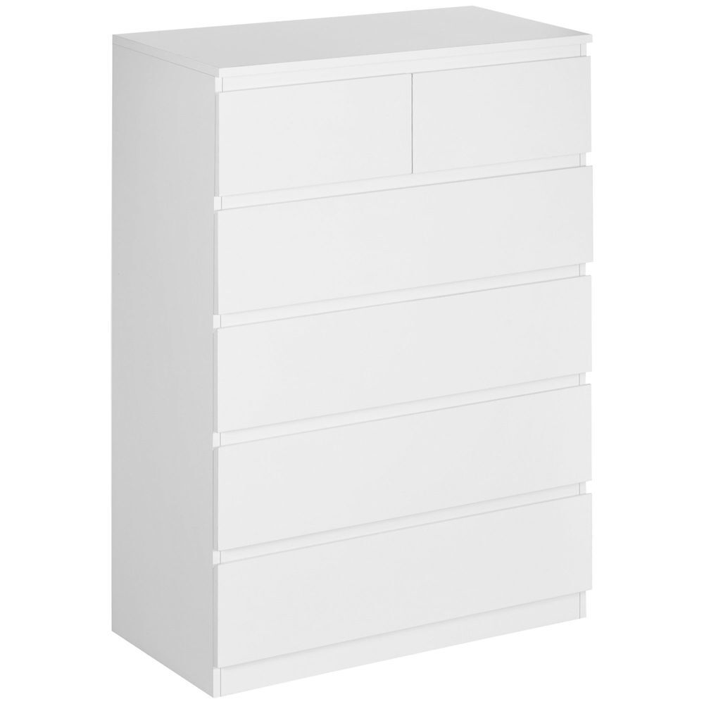 Homcom cómoda moderna com 6 gavetas cómoda de madeira para dormitório entrada sala de estar carga máxima 50kg 80x39x115cm blanc
