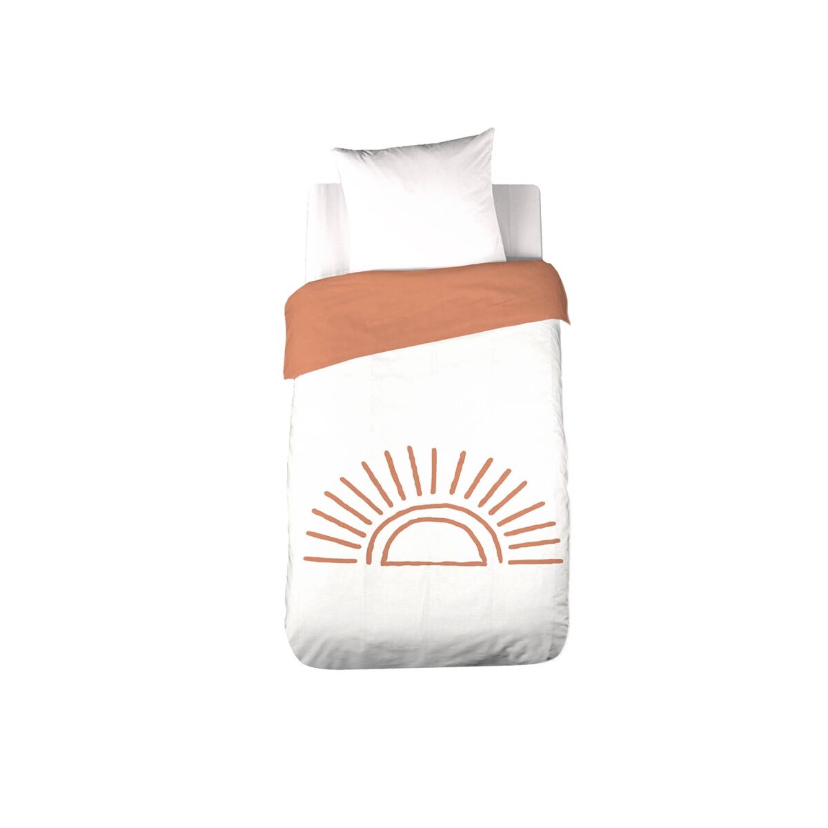 Conjunto de cama reversível de algodão estampado sol branco/terracota 1 praça, solino, terracota, 140x0.5x200 cm