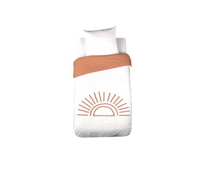 Conjunto de cama reversível de algodão estampado sol branco/terracota 1 praça, solino, terracota, 140x0.5x200 cm