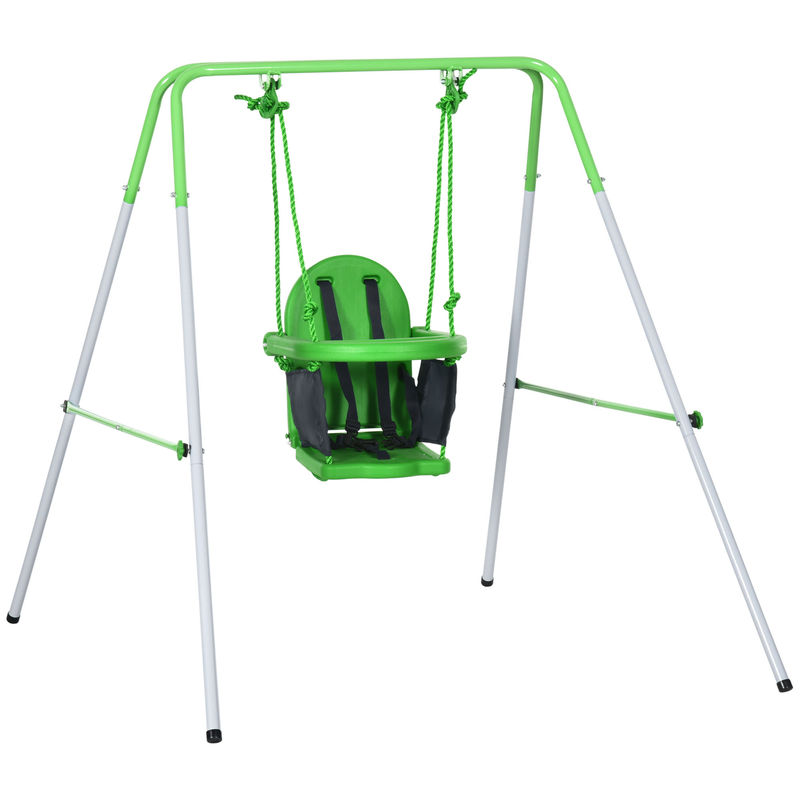 Outsunny baloiço para bebés, baloiço de jardim exterior em aço com encosto cinto de segurança estrutura em forma de a para crianças de 6 a 36 meses