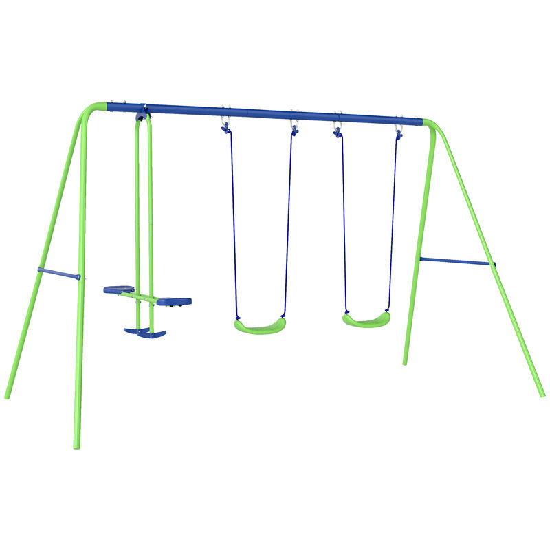 Outsunny conjunto de baloiços de jardim de metal com altura ajustável baloiços para crianças acima de 3 anos com baloiço duplo baloiço para pátio