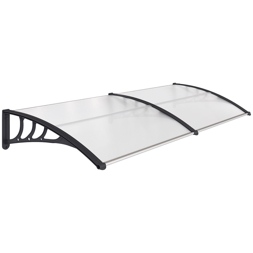 Outsunny marquise para portas e janelas 195x75x23 cm marquise com proteção para sol e chuva com painéis de policarbonato transparente