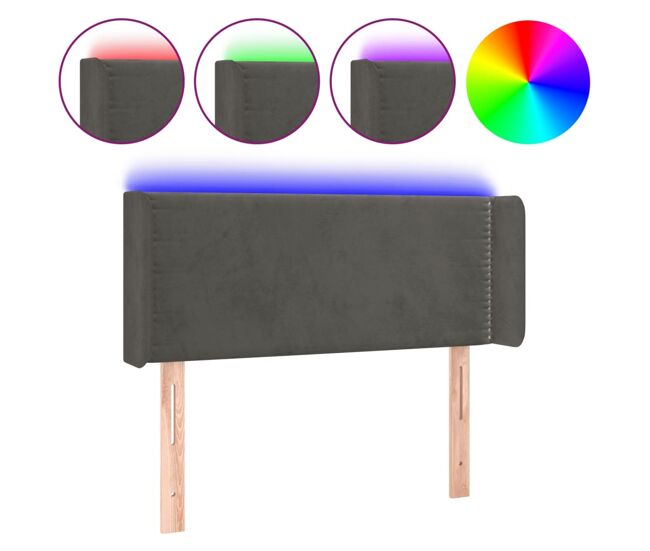 Vidaxl cabeceira cama c/ luzes led veludo 103x16x78/88 cm cinza-escuro