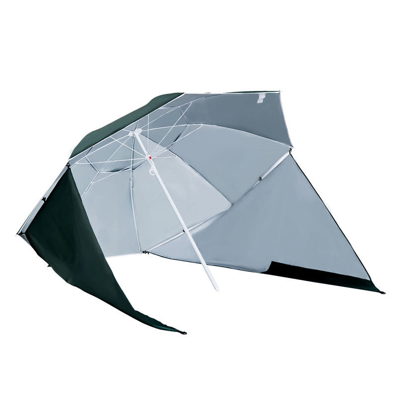 Outsunny chapéu de sol de praia com painéis laterais tipo tenda chapéu de sol para praia com proteção uv φ210x222cm verde escuro