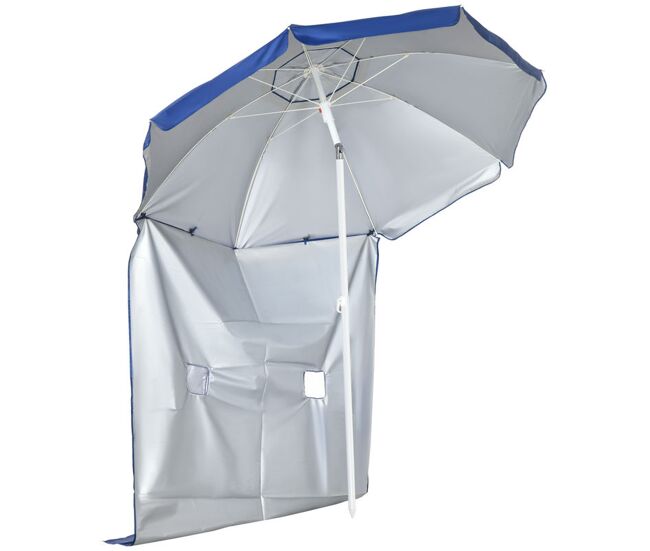 Outsunny chapéu de sol de praia com painel lateral ø191x211 cm chapéu de sol de praia com manivela manual teto inclinável 2 bolsos e 2 janelas para