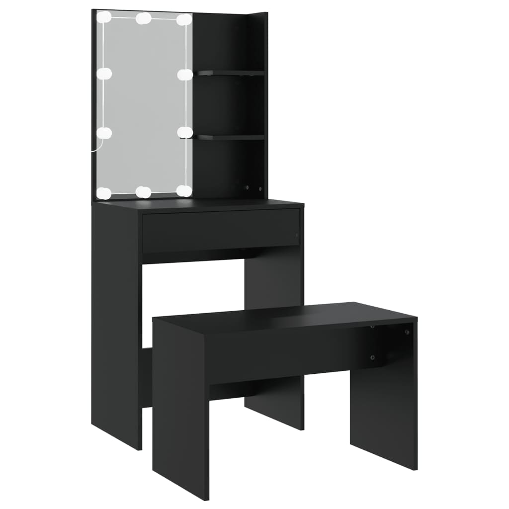 Conjunto de penteadeira - toucador com luzes led derivados de madeira preto