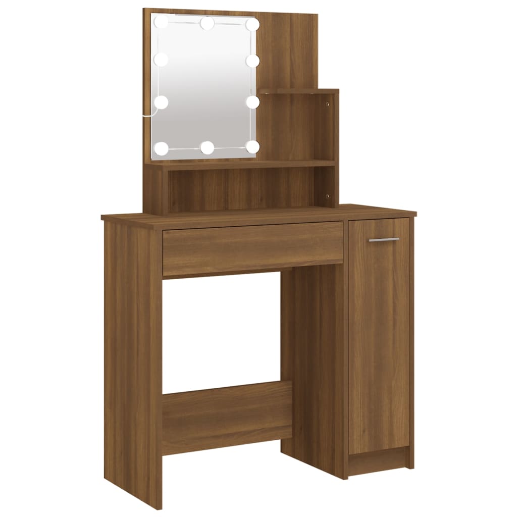 Penteadeira - toucador com leds 86,5x35x136 cm cor carvalho castanho