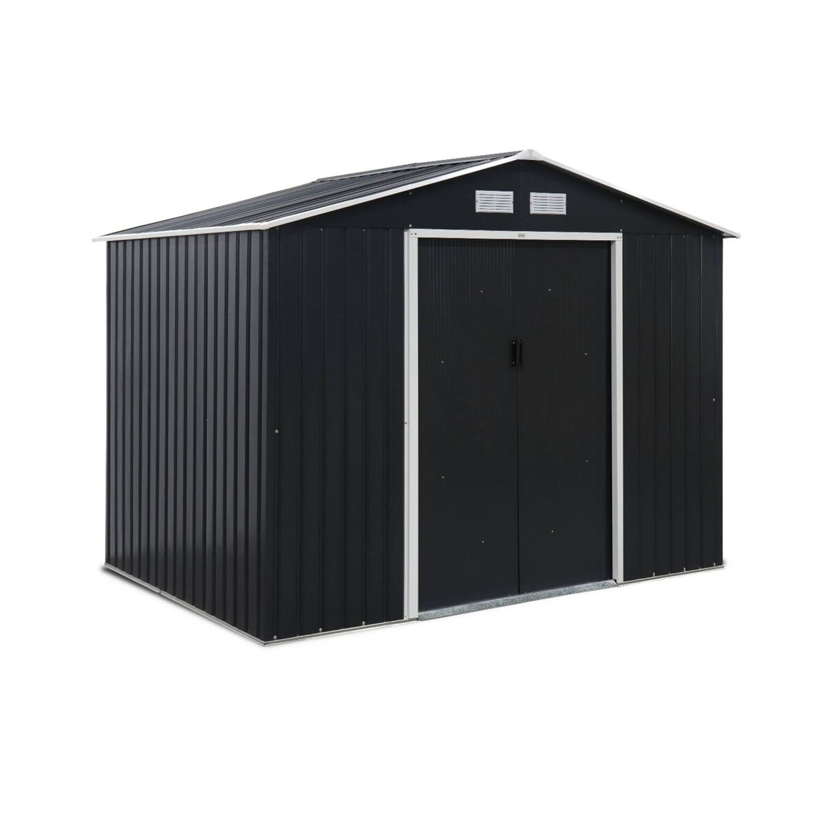 Abrigo de jardim em metal com kit de ancoragem 5,29m², ferrain, antracite, 277x194x203 cm