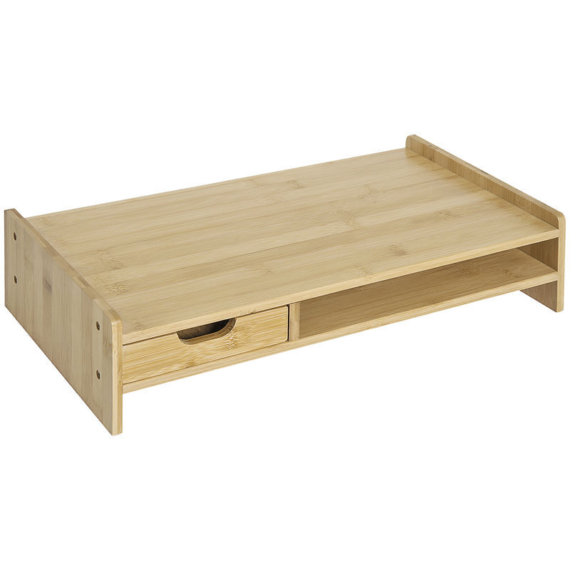 Homcom suporte para monitor de bambu organizador de escritório para monitor portátil 48x25,5x11,5 cm madeira