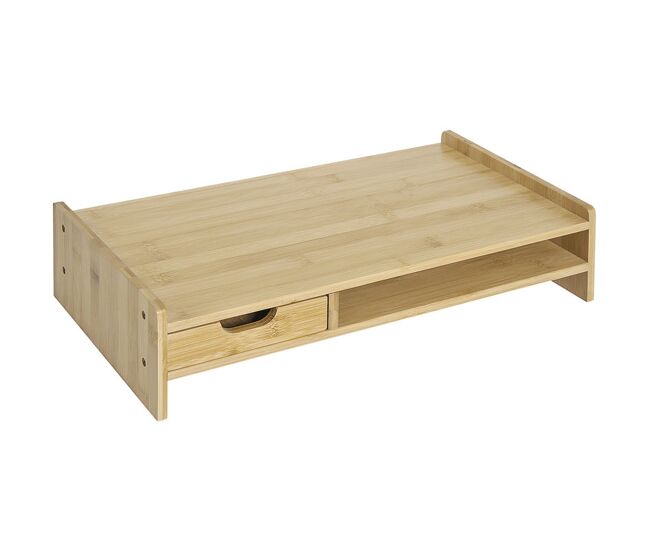 Homcom suporte para monitor de bambu organizador de escritório para monitor portátil 48x25,5x11,5 cm madeira