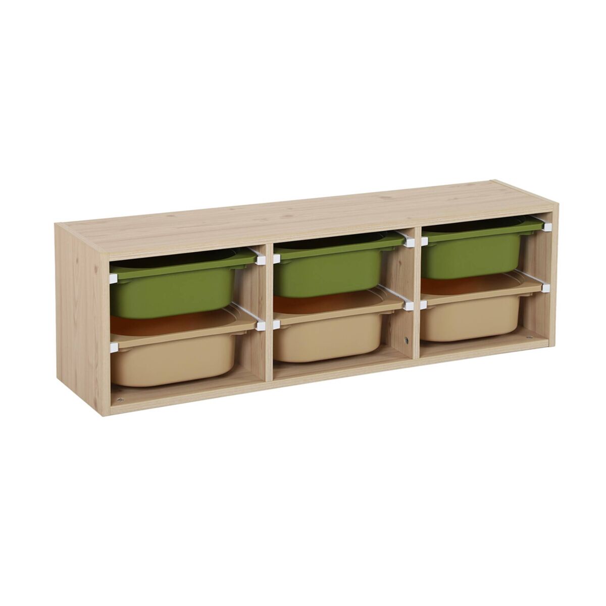 Móvel de arrumação para enfant 6 recipientes de arrumação, sora, verde oliva, 97.5x21x29.4 cm