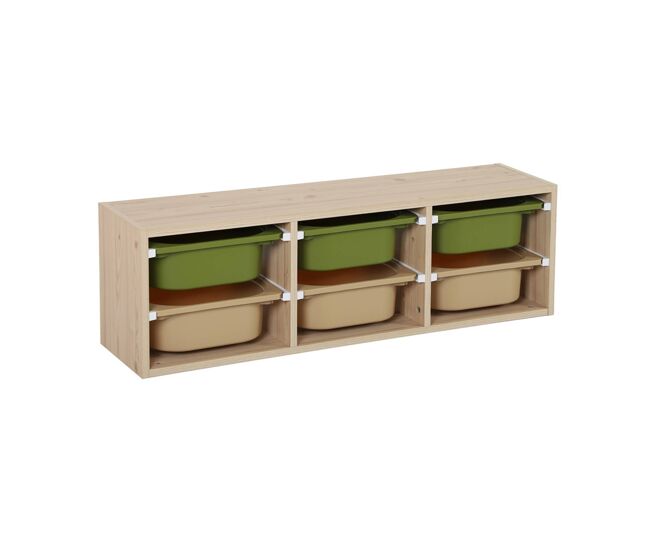Móvel de arrumação para enfant 6 recipientes de arrumação, sora, verde oliva, 97.5x21x29.4 cm