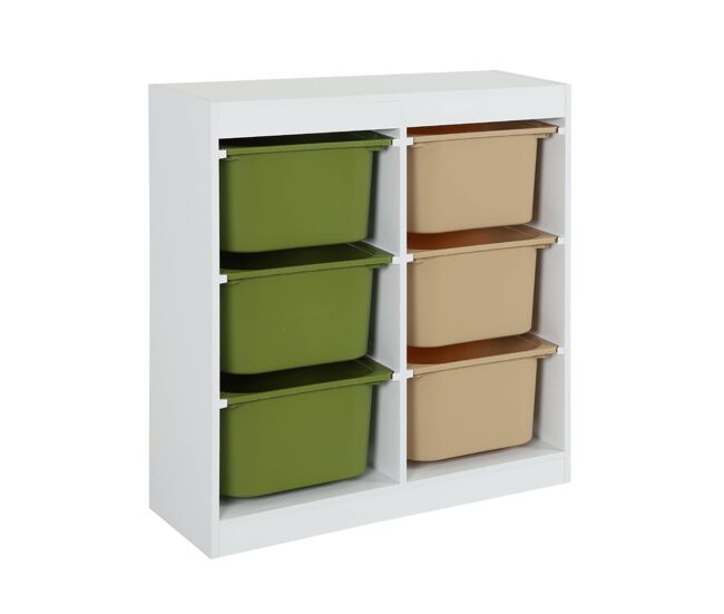 Móvel de arrumação infantil 6 compartimentos de arrumação, sora, verde oliva, 81.5x30x89 cm