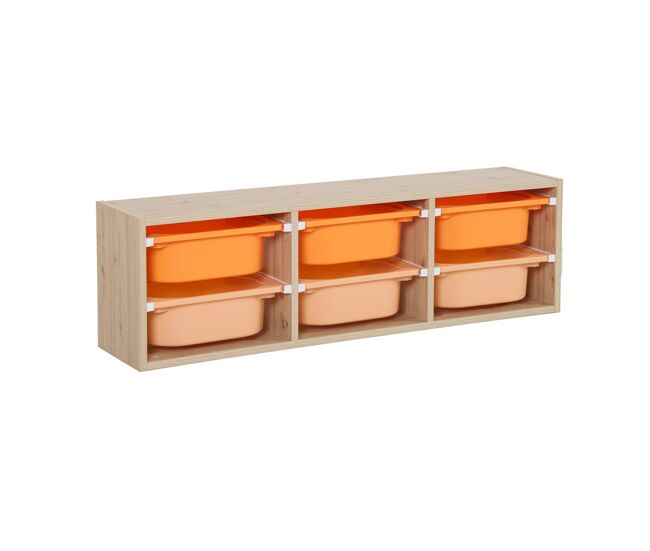Móvel de arrumação para criança 6 recipientes de arrumação, sora, laranja, 97.5x21x29.4 cm
