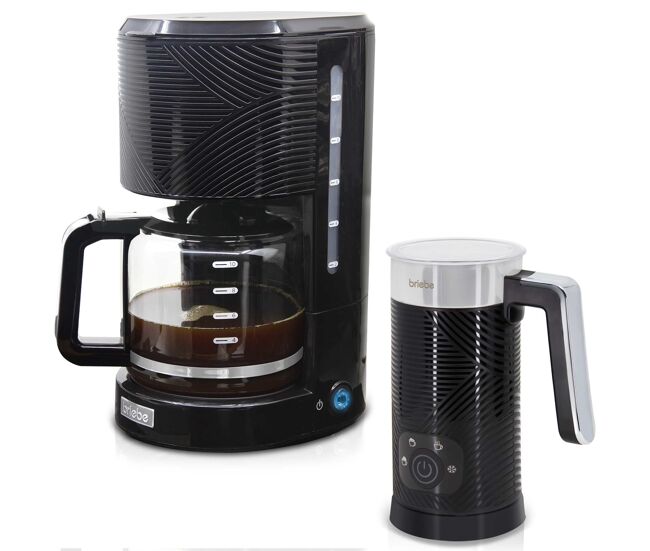 Briebe skt1188blk elegance set machine de café filtro 10 chávenas + espumador de leite électrique 4 em 1, 1000, noir