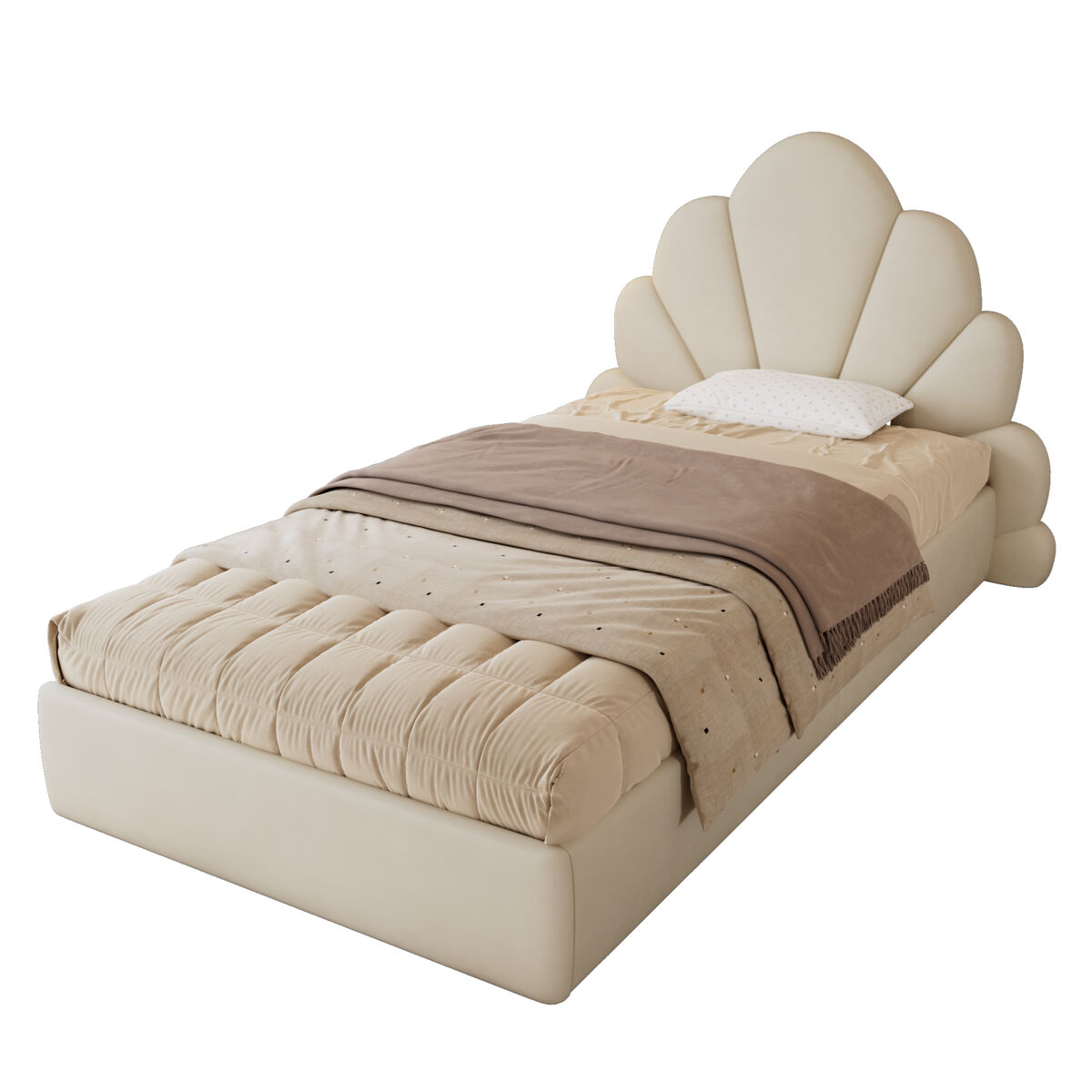 Cama de criança,cama de solteiro de veludo 90x200cm,bege