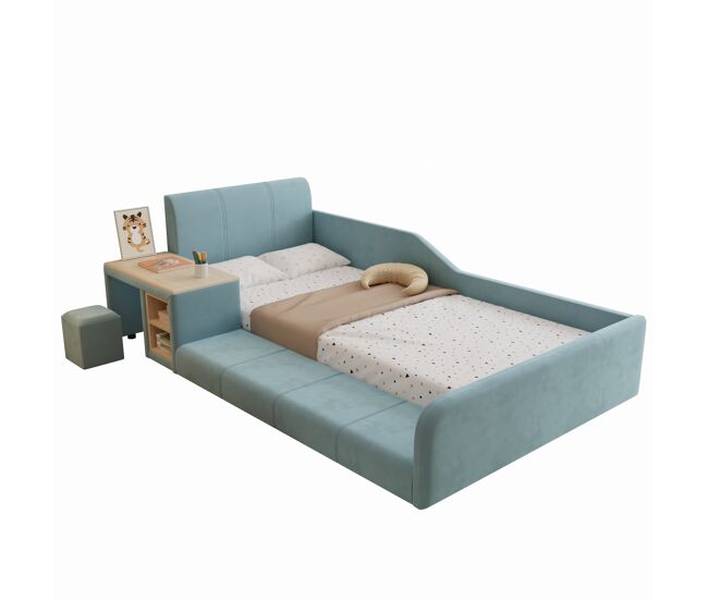 Cama de criança,cama de solteiro de veludo 90x200cm,azul