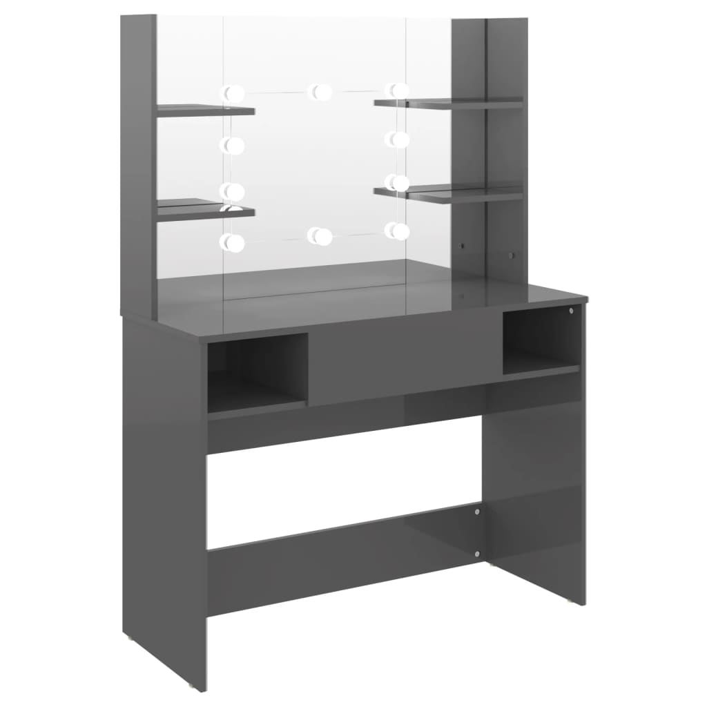 Penteadeira - mesa de maquilhagem c/ leds 100x40x135 cm mdf cinza brilhante