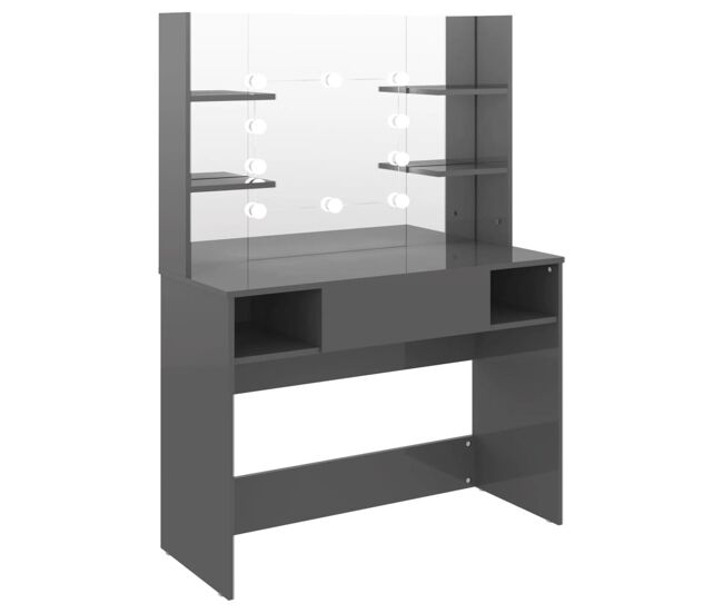 Penteadeira - mesa de maquilhagem c/ leds 100x40x135 cm mdf cinza brilhante