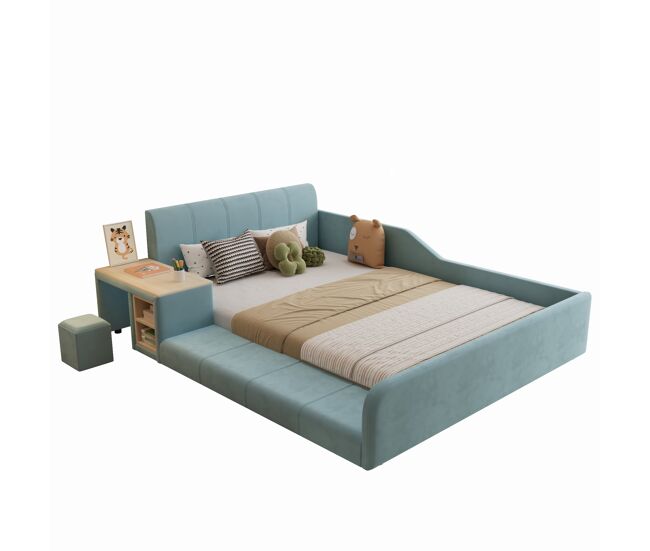 Cama de criança,cama de casal de veludo 140x200cm,azul