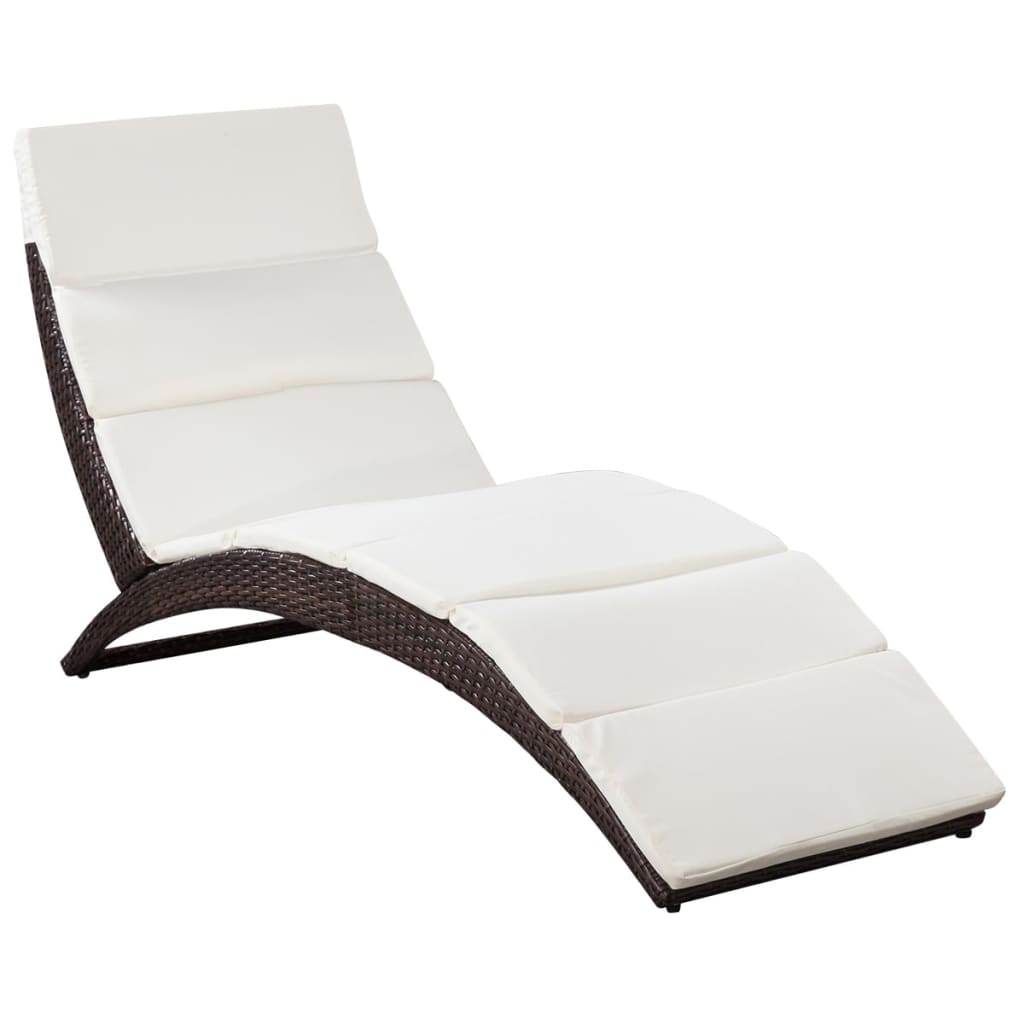 Espreguiçadeira espreguiçadeira para banhos de sol cama de jardim terraço mobiliário de exterior dobrável com almofada de resina tecida marrom