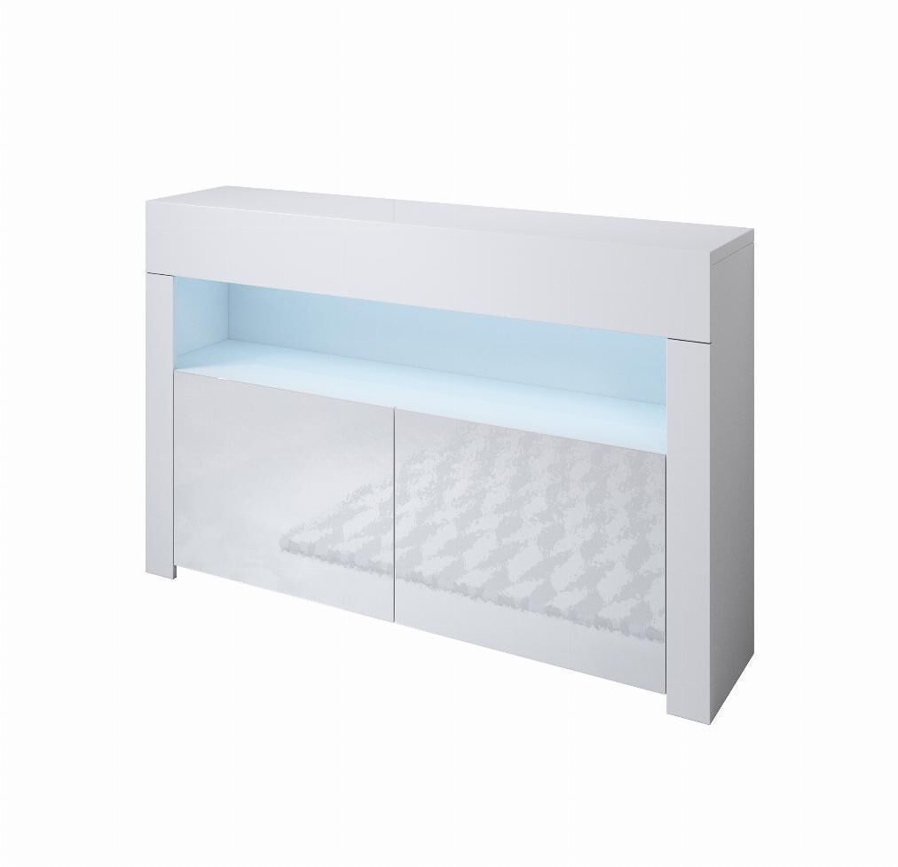 Móvel tv sala de estar e jantar blanc 140x35x50,5 2 portas led aker muebles bonitos
