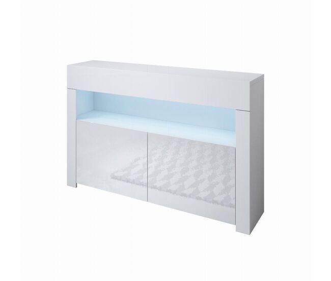 Móvel tv sala de estar e jantar blanc 140x35x50,5 2 portas led aker muebles bonitos