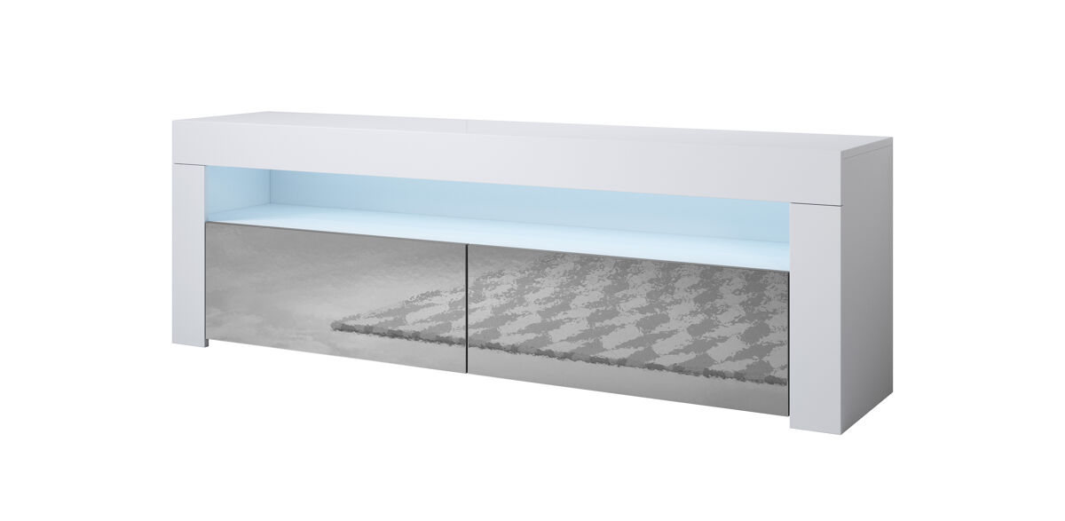 Móvel tv sala de estar e jantar branco/cinzento 140x35x50,5 2 portas led aker muebles bonitos
