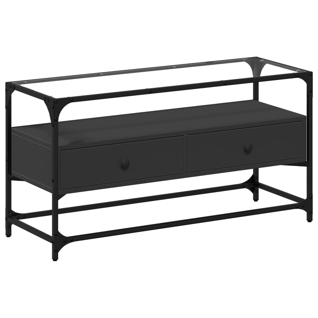 Móvel de tv - modulo de tv - armário de tv c/ tampo vidro 98x35x51 cm derivados madeira preto