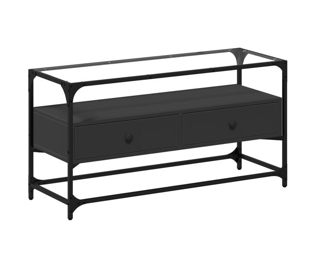 Móvel de tv - modulo de tv - armário de tv c/ tampo vidro 98x35x51 cm derivados madeira preto