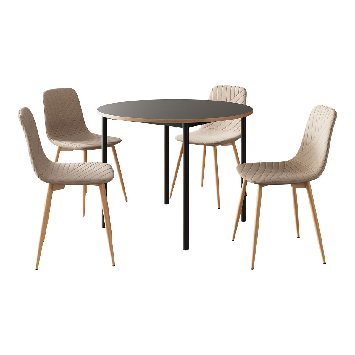Conjunto de jantar lindesberg mesa de jantar redonda com 4 cadeiras cinzento/castanho claro [en.casa]