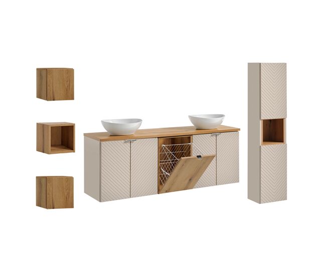 Conjunto móvel toucador duplo 160 cm com 4 portas enceinte e 3 armários parede manoa caxemira madeira