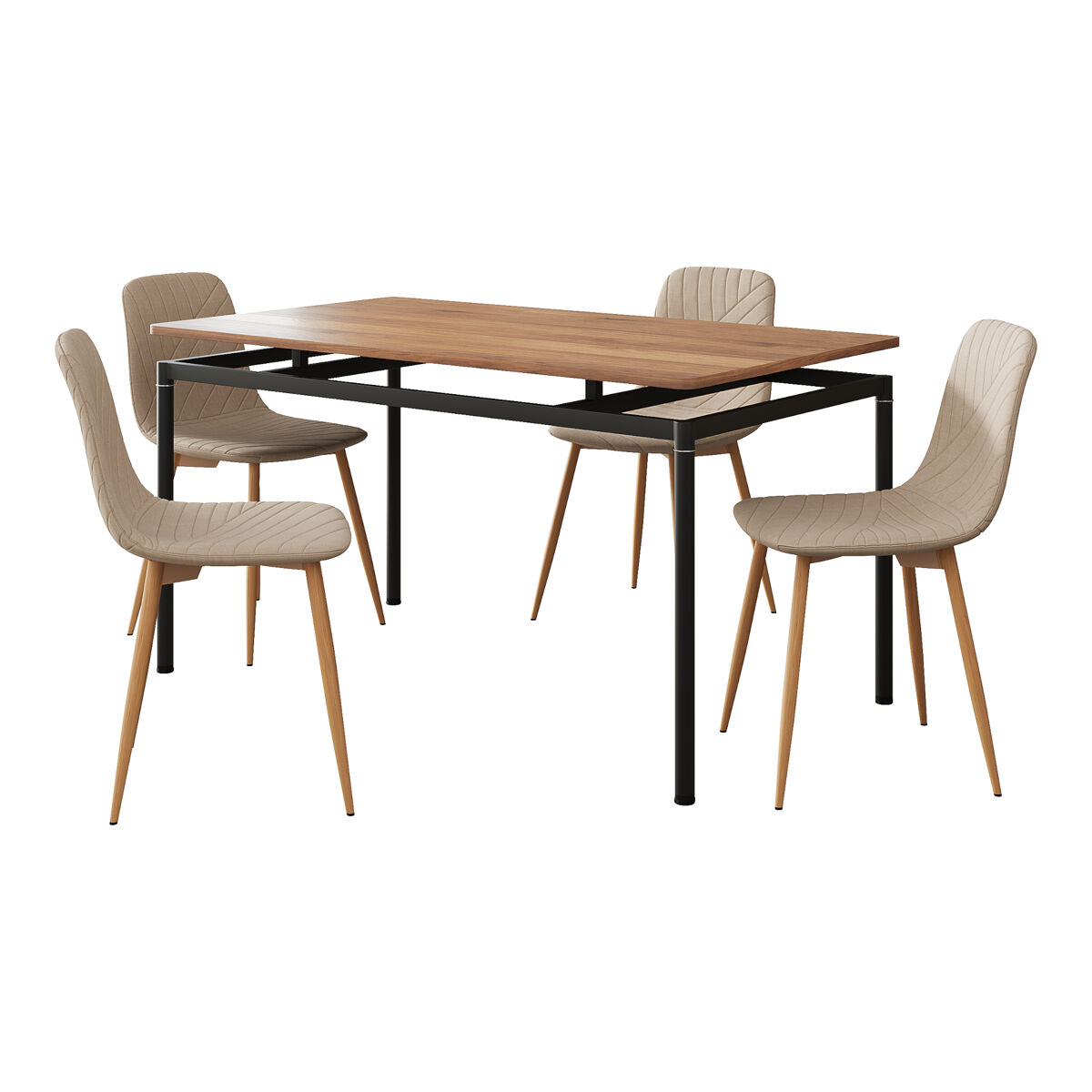 Conjunto de jantar hemnes mesa com 4 cadeiras têxtil aço castanho claro [en.casa]