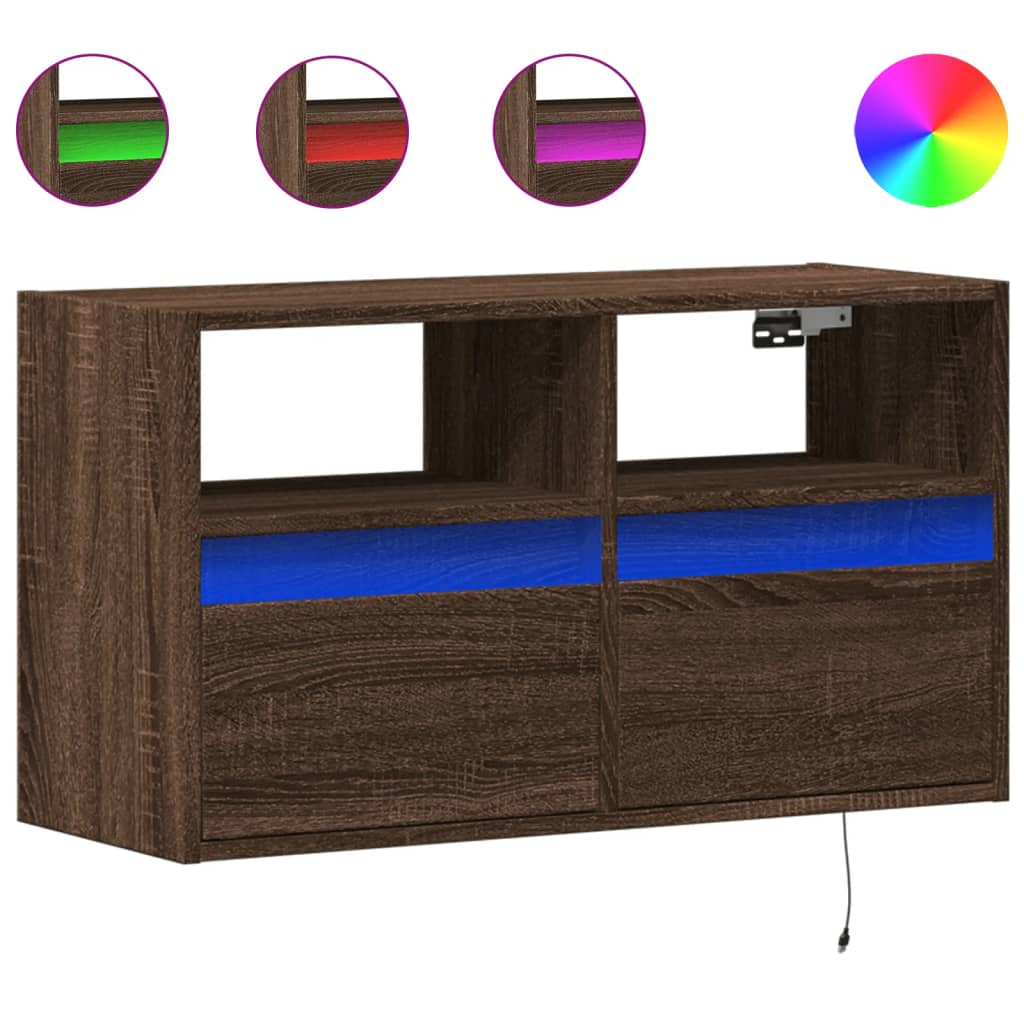 Móvel de parede p/ tv - armário de tv c/ luzes led 80x31x45cm carvalho castanho