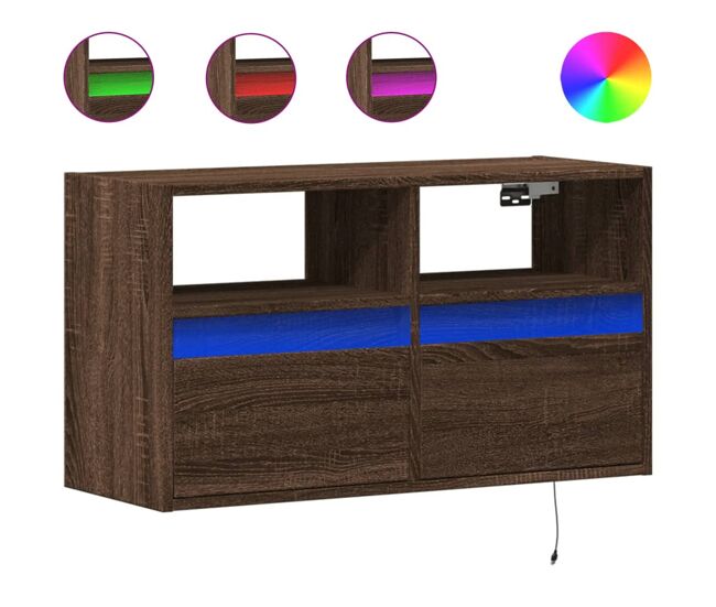 Móvel de parede p/ tv - armário de tv c/ luzes led 80x31x45cm carvalho castanho
