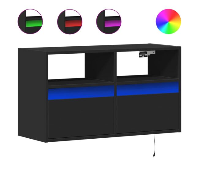Móvel de parede para tv - armário de tv com luzes led 80x31x45 cm preto