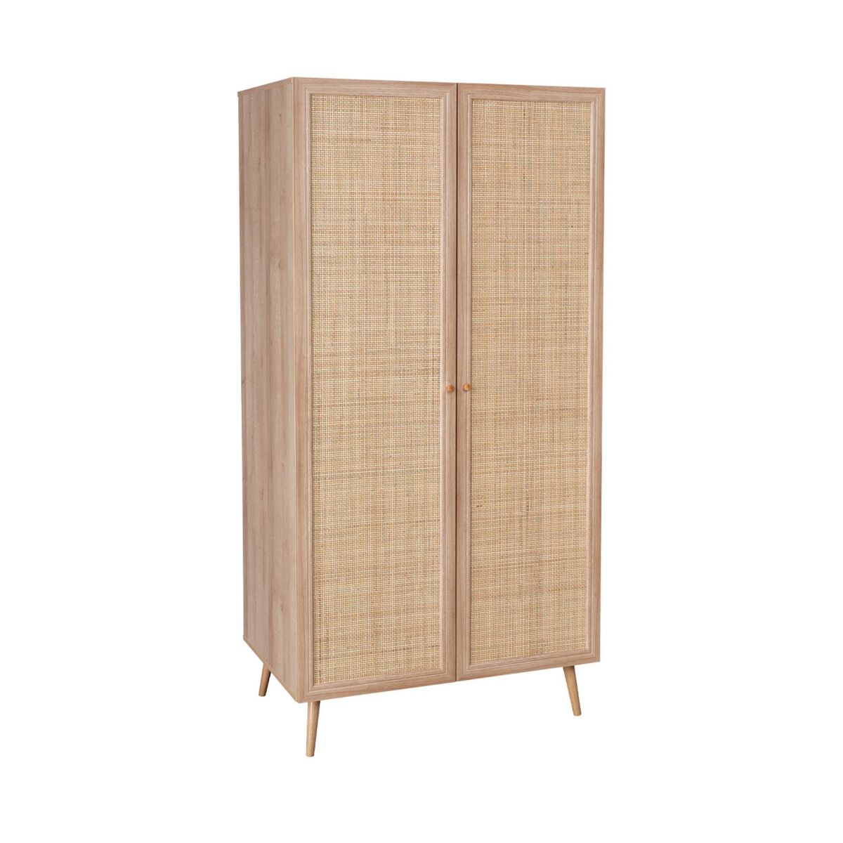 Roupeiro de 2 portas em cana e efeito madeira, boheme, natural, 90x59x179.5 cm