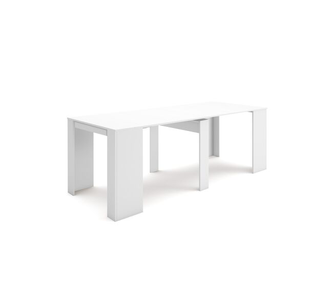 Mesa consola extensível, cozinha, sala de jantar, 222x90x77cm, para 10 pessoas, mesa de jantar, branco