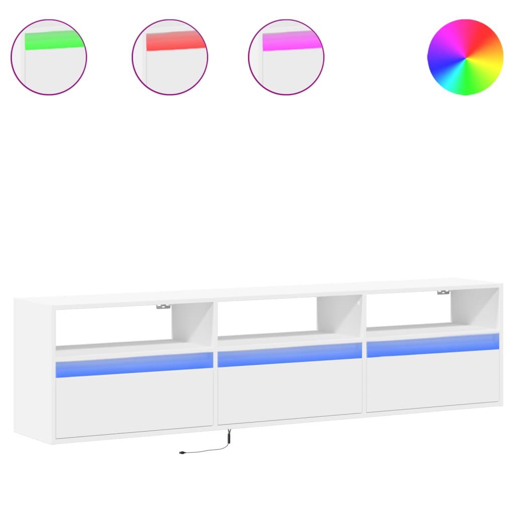 Móvel de parede para tv - armário de tv com luzes led 180x31x45 cm blanc