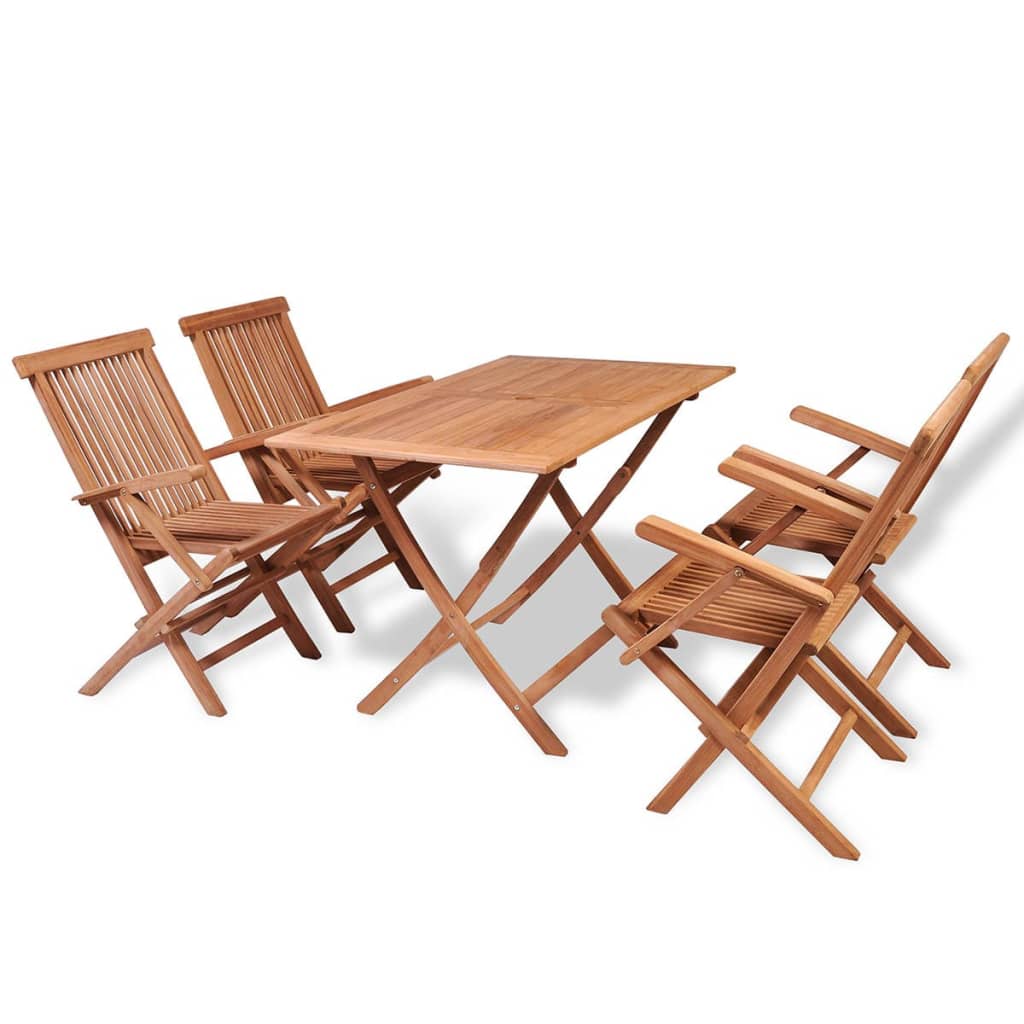 Conjunto de jantar de jardim de 5 peças em madeira de teca maciça 02_0014770