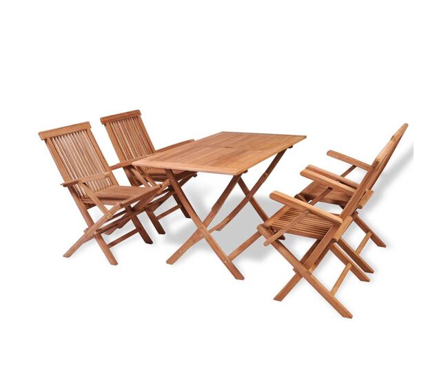 Conjunto de jantar de jardim de 5 peças em madeira de teca maciça 02_0014770