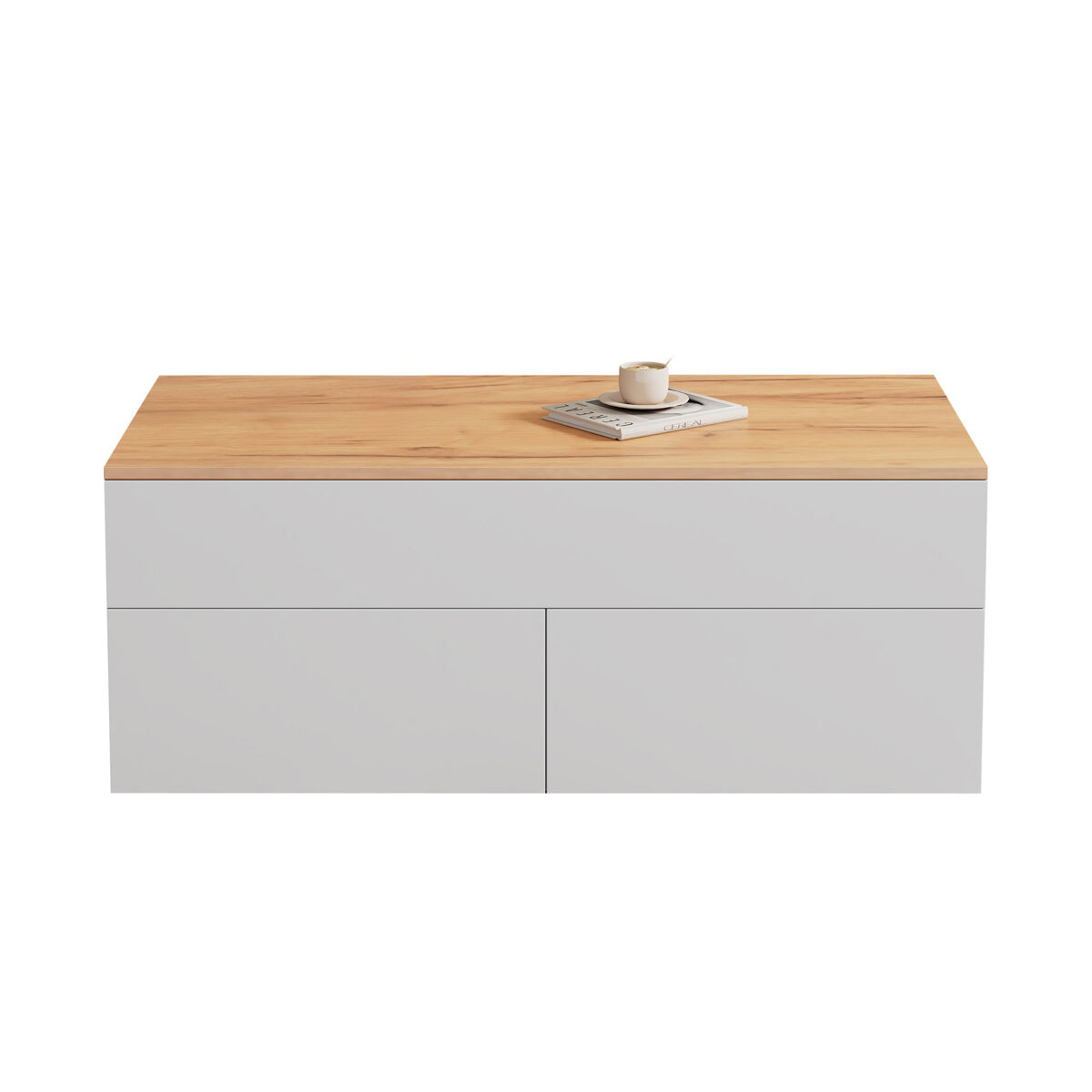Mesa de centro 100 \* 50 \* 40 cm - mesa de centro elevável com arrumação oculta e 2 gavetas - branco + madeira