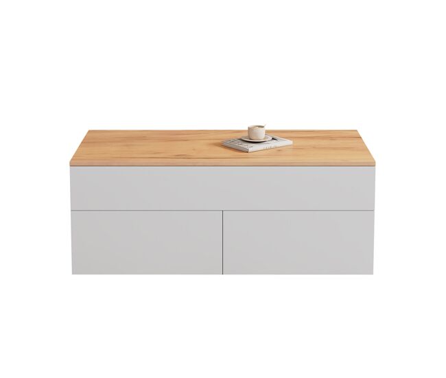 Mesa de centro 100 \* 50 \* 40 cm - mesa de centro elevável com arrumação oculta e 2 gavetas - branco + madeira