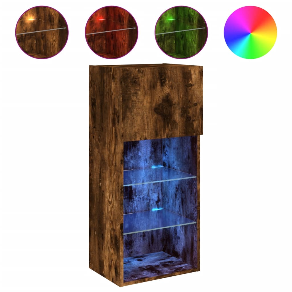 Móvel de tv - modulo de tv - armário de tv com luzes led 40,5x30x90 cm carvalho fumado