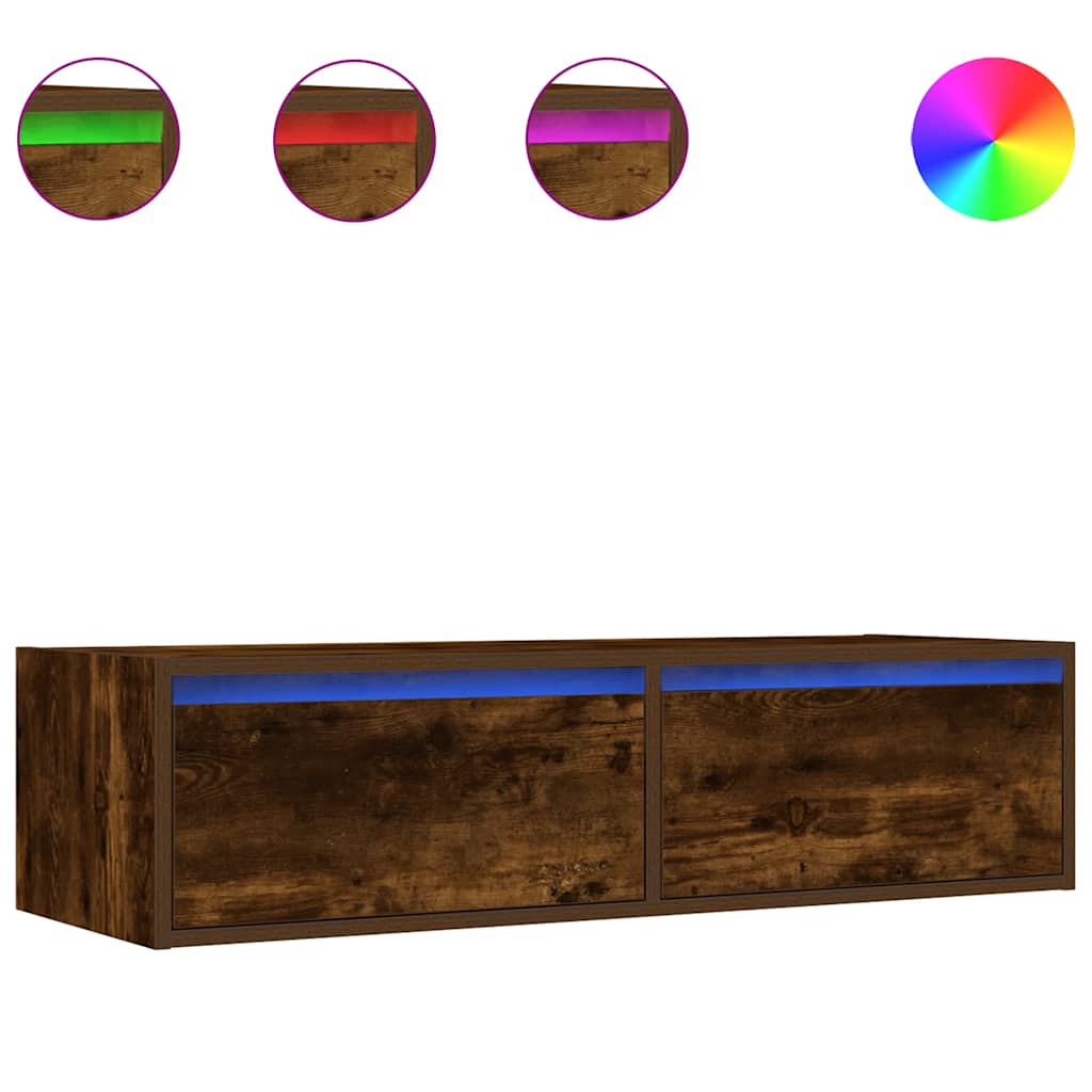 Móvel de tv - modulo de tv - armário de tv com luzes led 100x35,5x25 cm carvalho fumado
