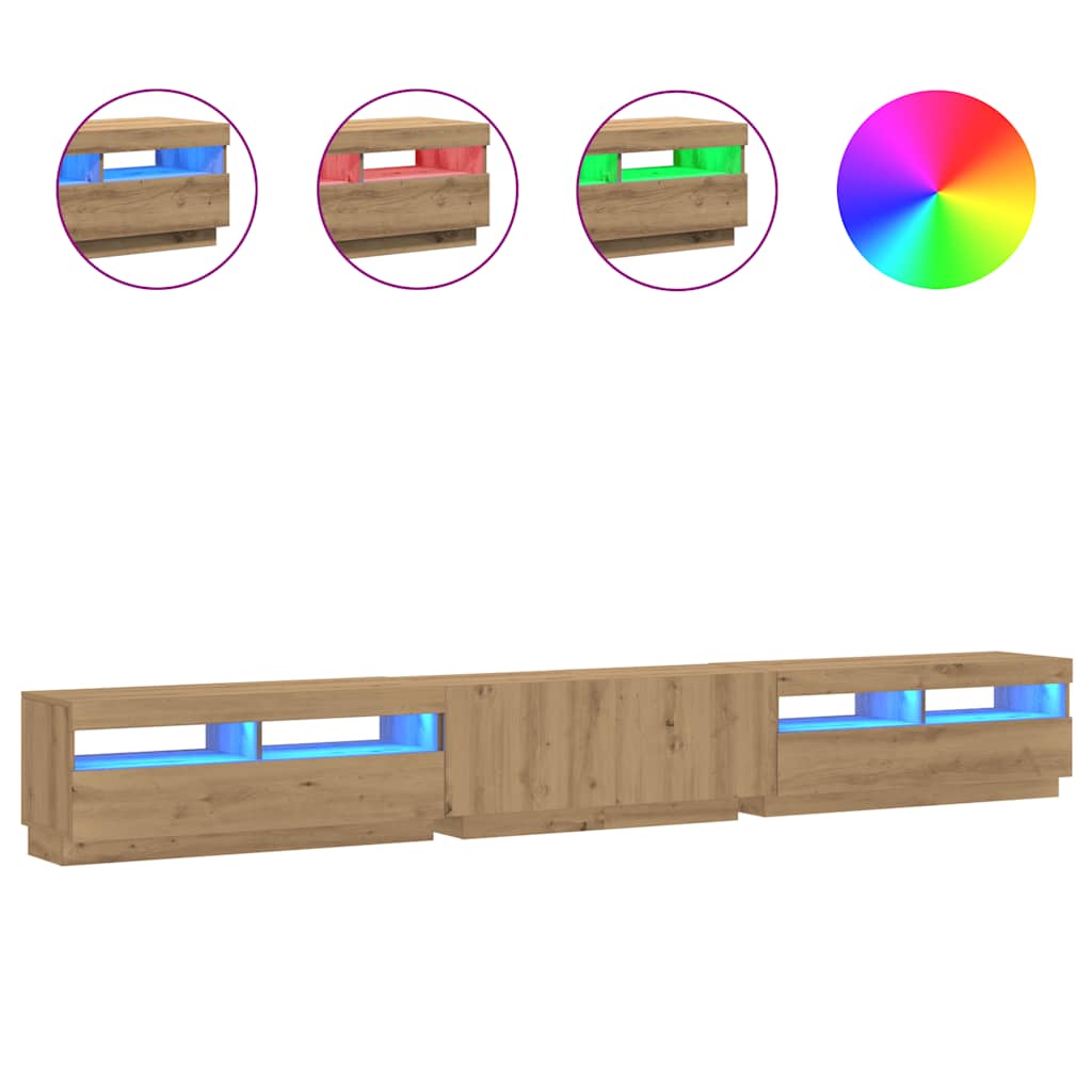 Móvel de tv - modulo de tv - armário de tv com luzes led derivados madeira carvalho artisiano