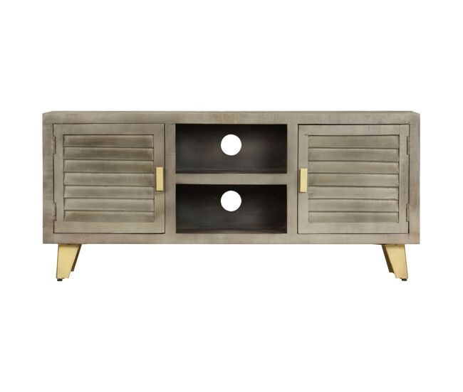 Móvel de tv - modulo de tv - armário de tv 110x30x48 cm mangueira maciça cinzento e bronze