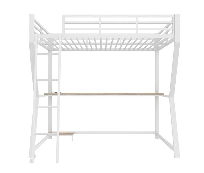 Cama alta 140x200 cm - luzes led, suporte para consola, secretária, tomada e usb, grade, escada, sem colchão - branco