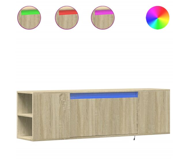 Móvel de parede p/ tv - armário de tv c/luzes led 135x31x39,5cm carvalho sonoma